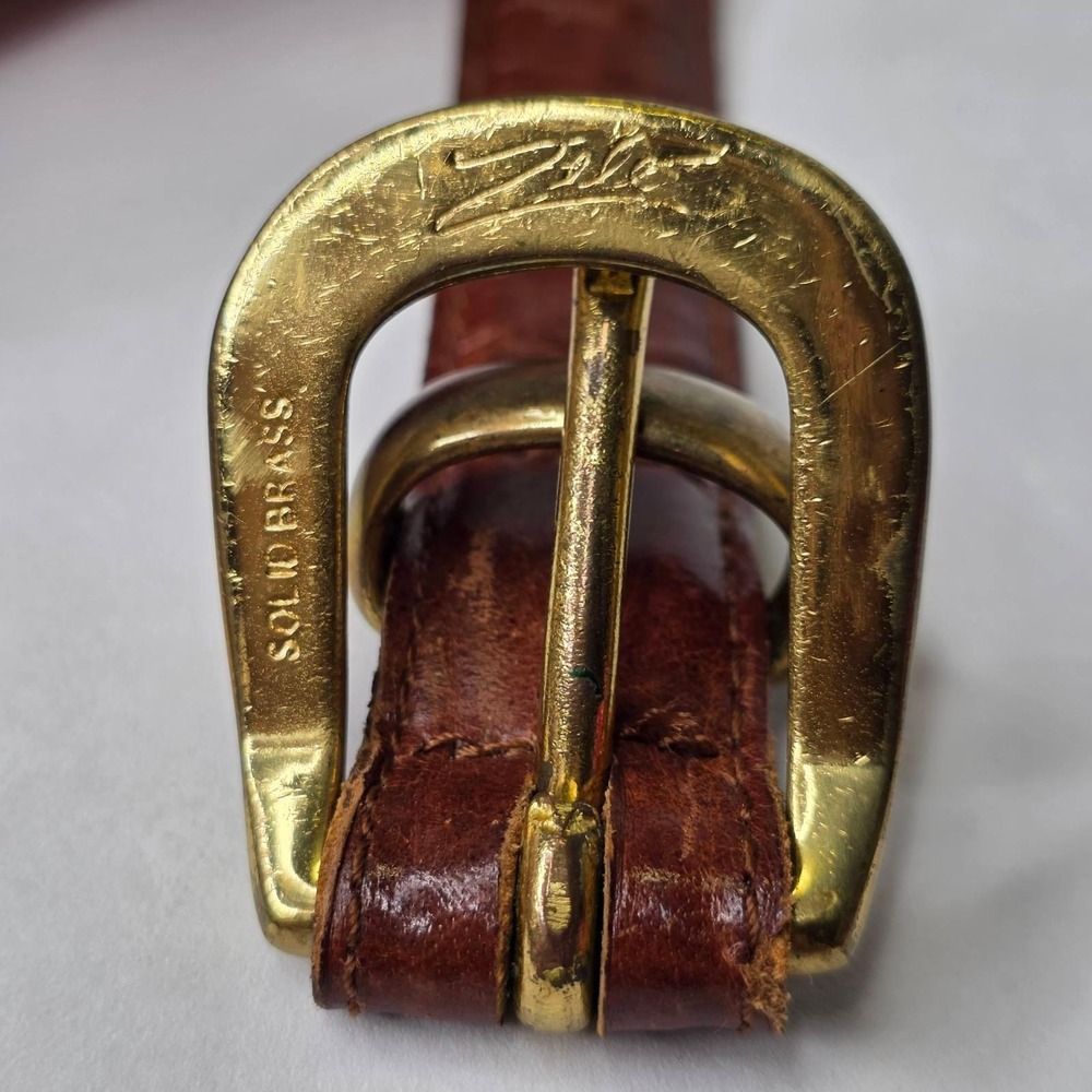 Zelli Atlanta Belt Men's Size 28 Brown Leather Solid Brass Buckle 4481